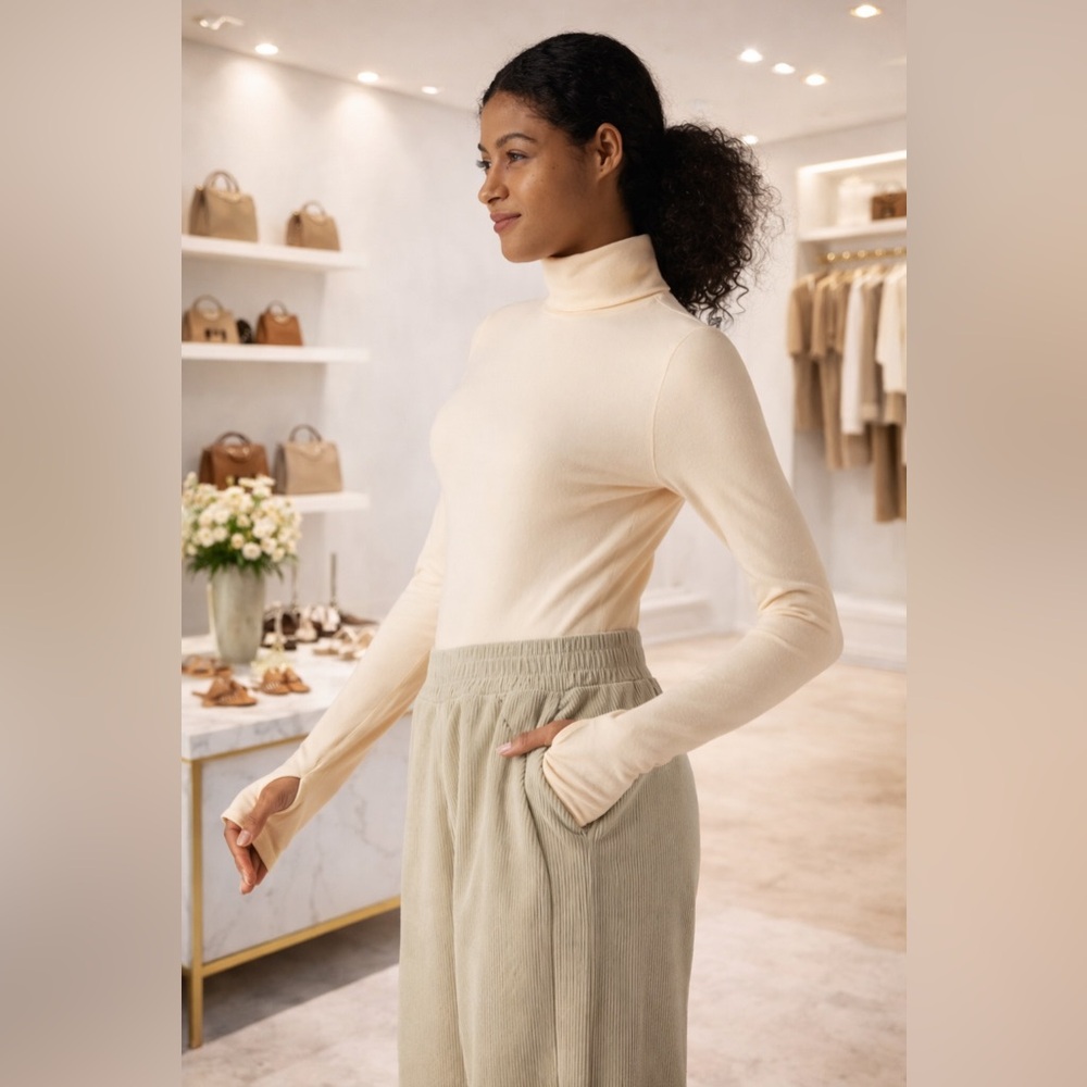 Halara HeatCore Turtleneck Thumb Hole Warming Top NWT M Cream SOLD OUT